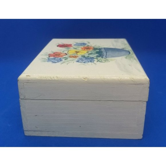 Hand Painted Wood Hinged Lined Trinket Box Flower Pot Artist Signed - Picture 6 of 8